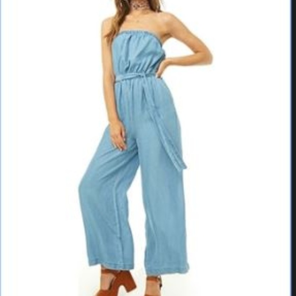 Forever 21 Pants - FOREVER 21 Strapless Chambray Jumpsuit